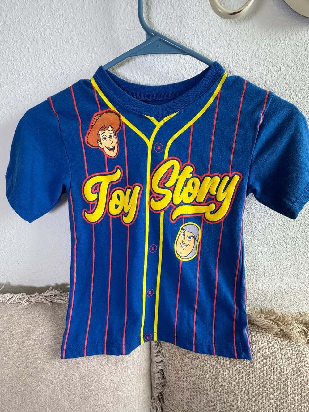 Disney Toy Story Boys Baseball Jersey Size 4T Blue Woody Buzz Lightyear